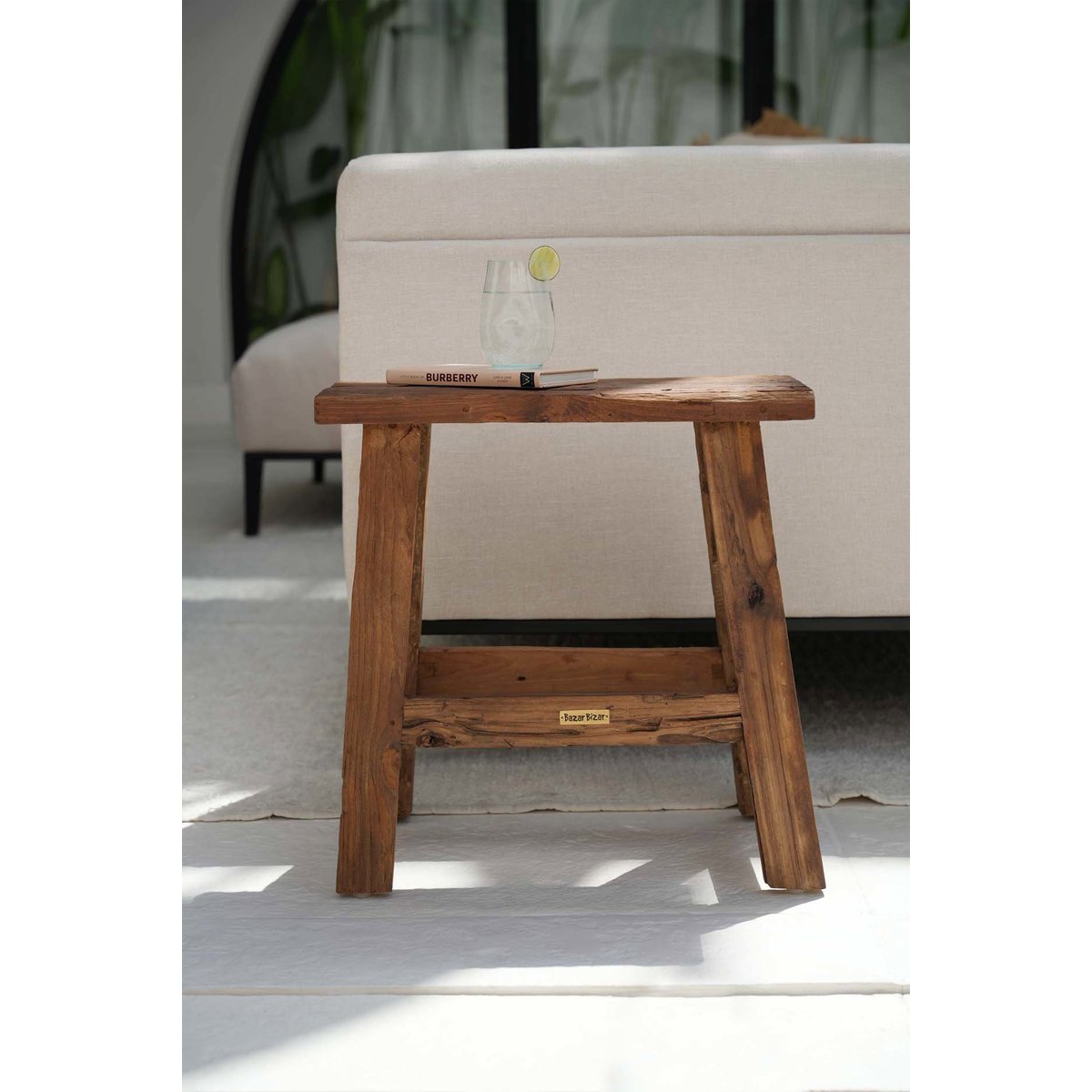 Tabouret en bois de teck FAB beige, BAZAR BIZAR