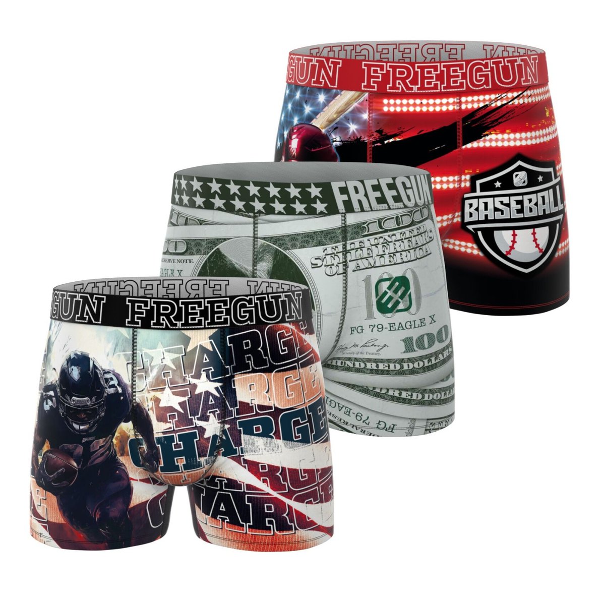 Lot De 3 Boxers Usa rouge/blanc/vert, FREEGUN