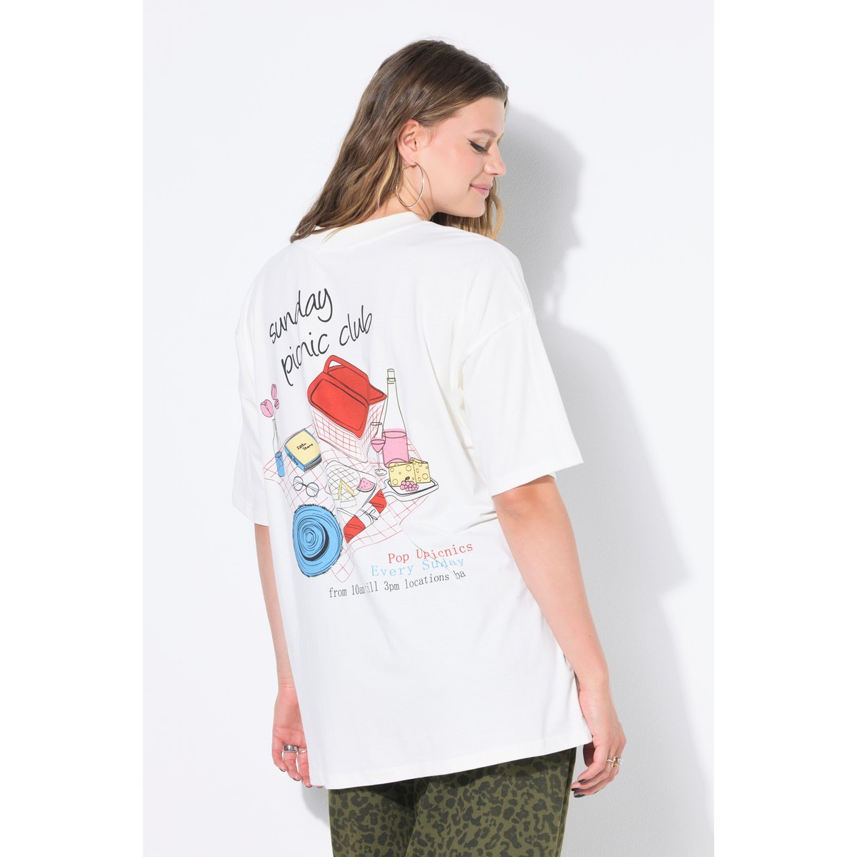 T-shirt oversize, imprimé Picnic dans le dos blanc cassé, STUDIO UNTOLD