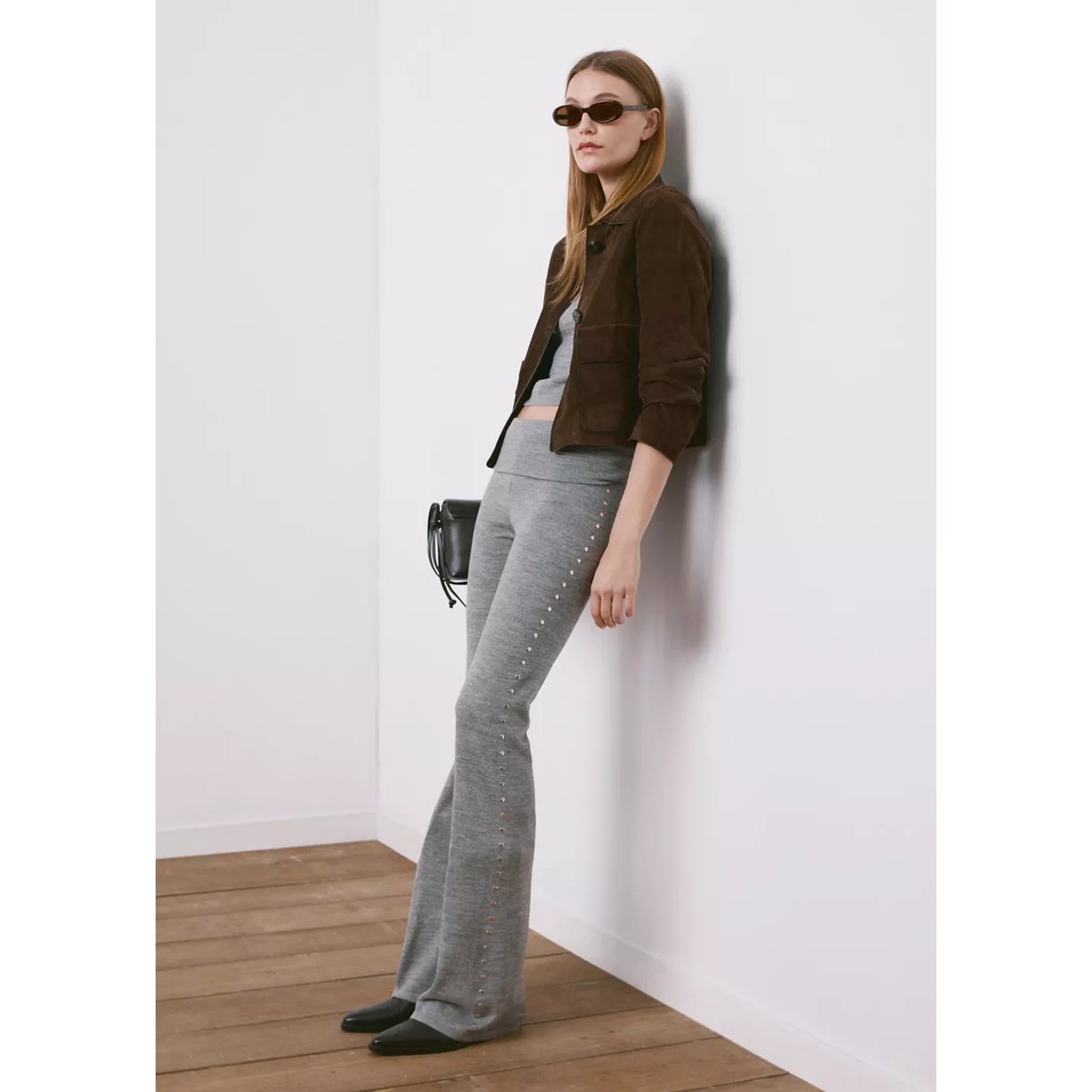 Pantalon en maille clouté gris chiné moyen, MANGO