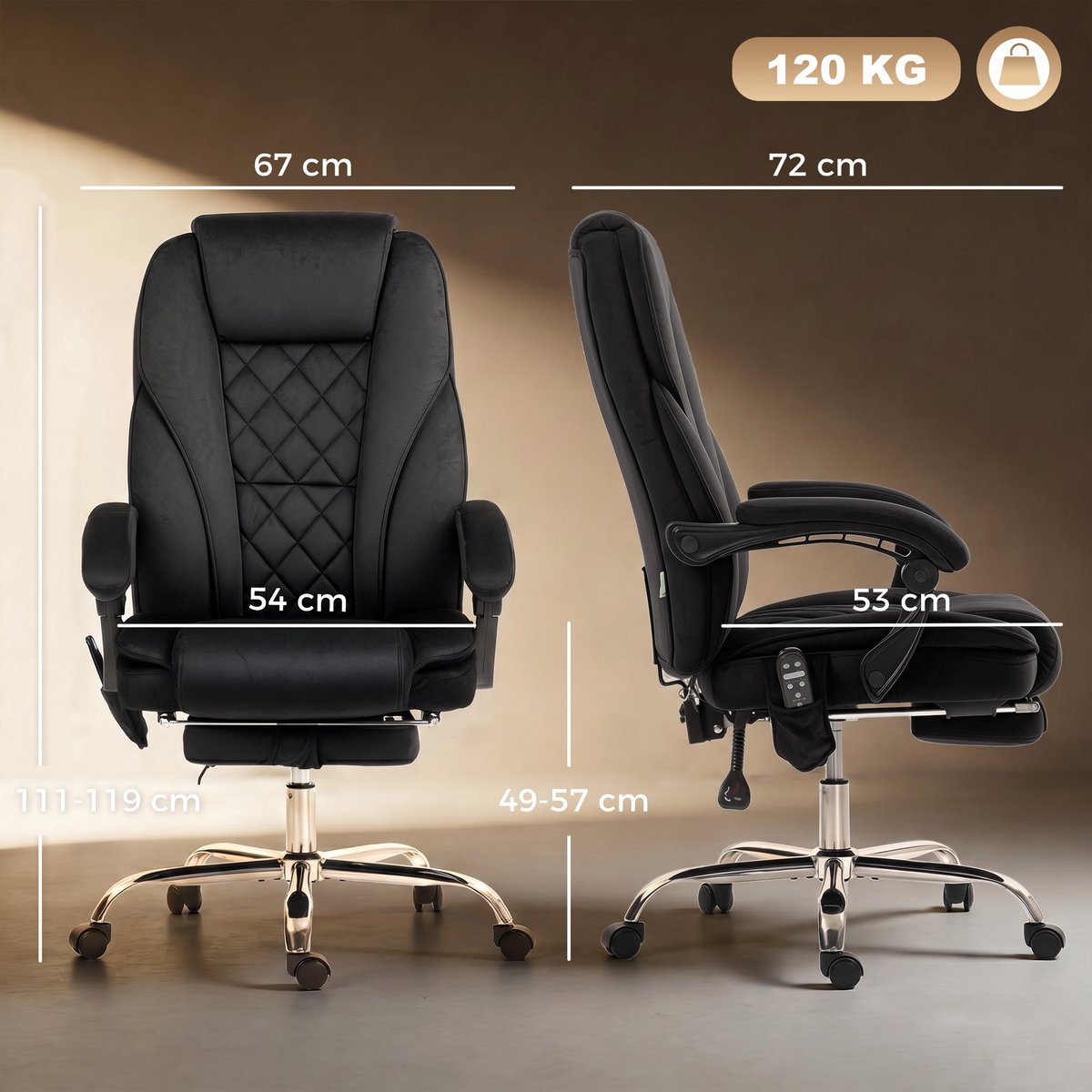 Fauteuil de bureau avec fonction massage noir, HOMCOM