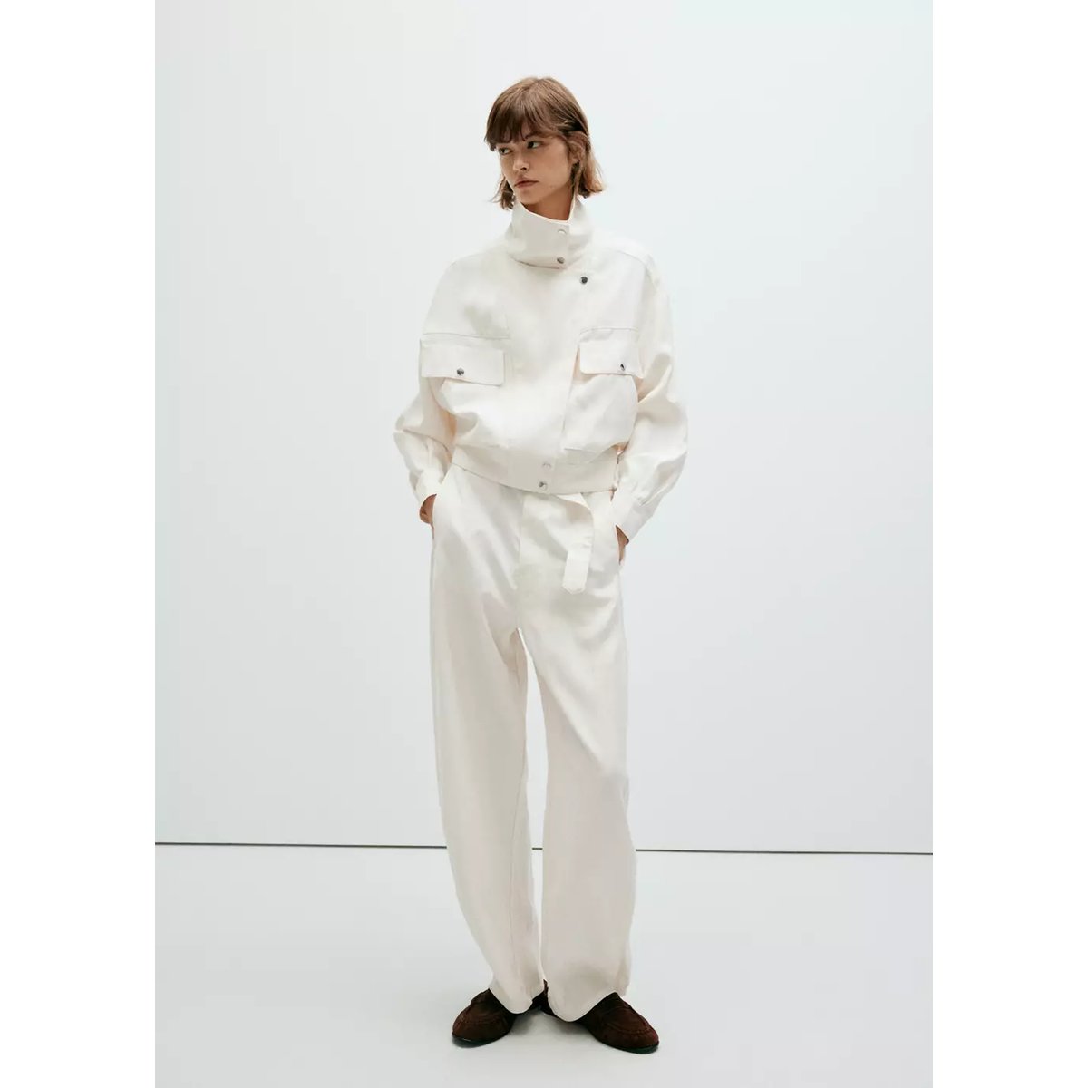 Veste bomber à col cheminée blanc, MANGO