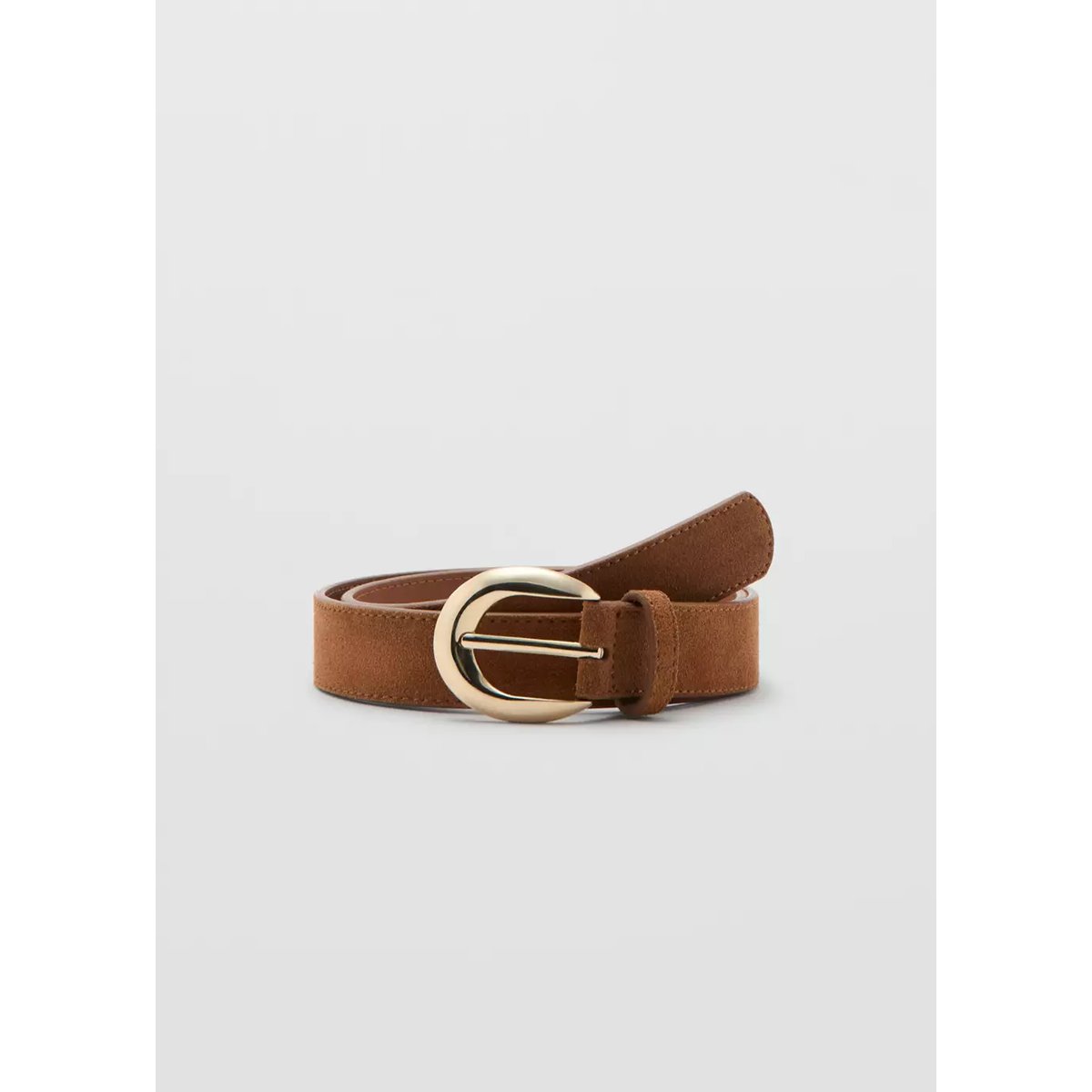 Ceinture cuir boucle ovale marron, MANGO