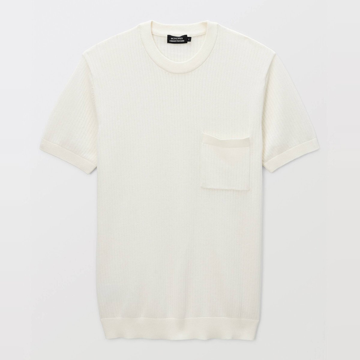 Pull manches courtes col rond en coton BIO GOTS ecru, MONOPRIX