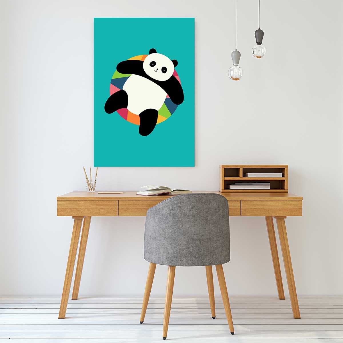 Tableau enfant pool party panda toile imprimée, HEXOA