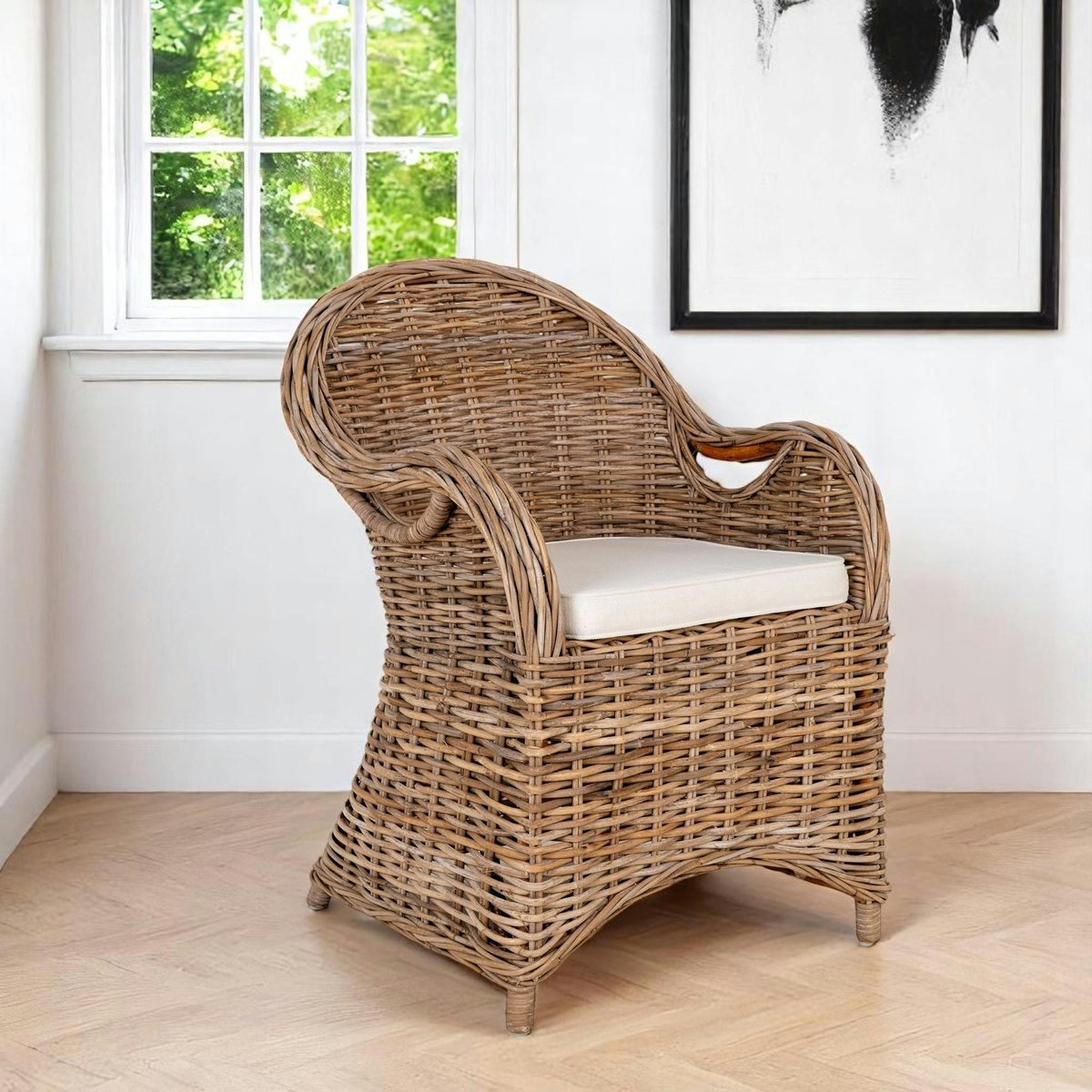Fauteuil de jardin en rotin gris avec coussin d'assise MENDOZA gris, PIER IMPORT