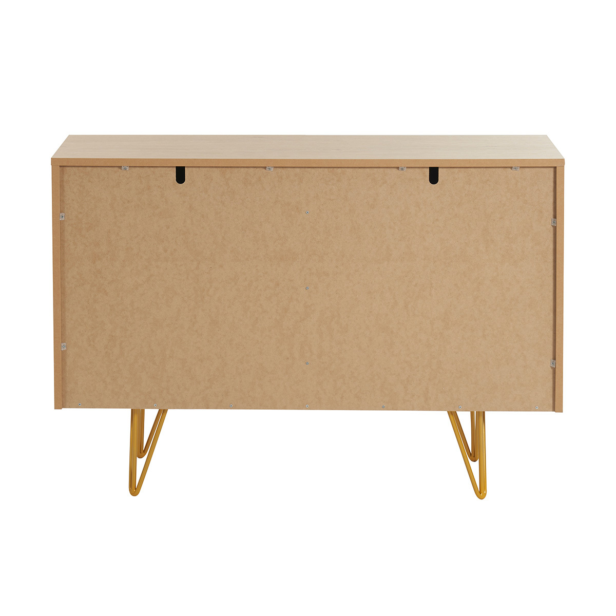 Buffet design gravé 2 portes pieds métal doré L107 cm OZEN chêne clair, MILIBOO