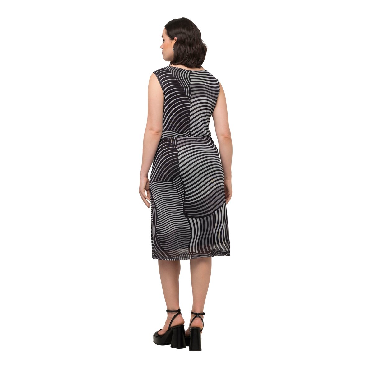 Robe midi en mesh à col V et sans manches noir, ULLA POPKEN