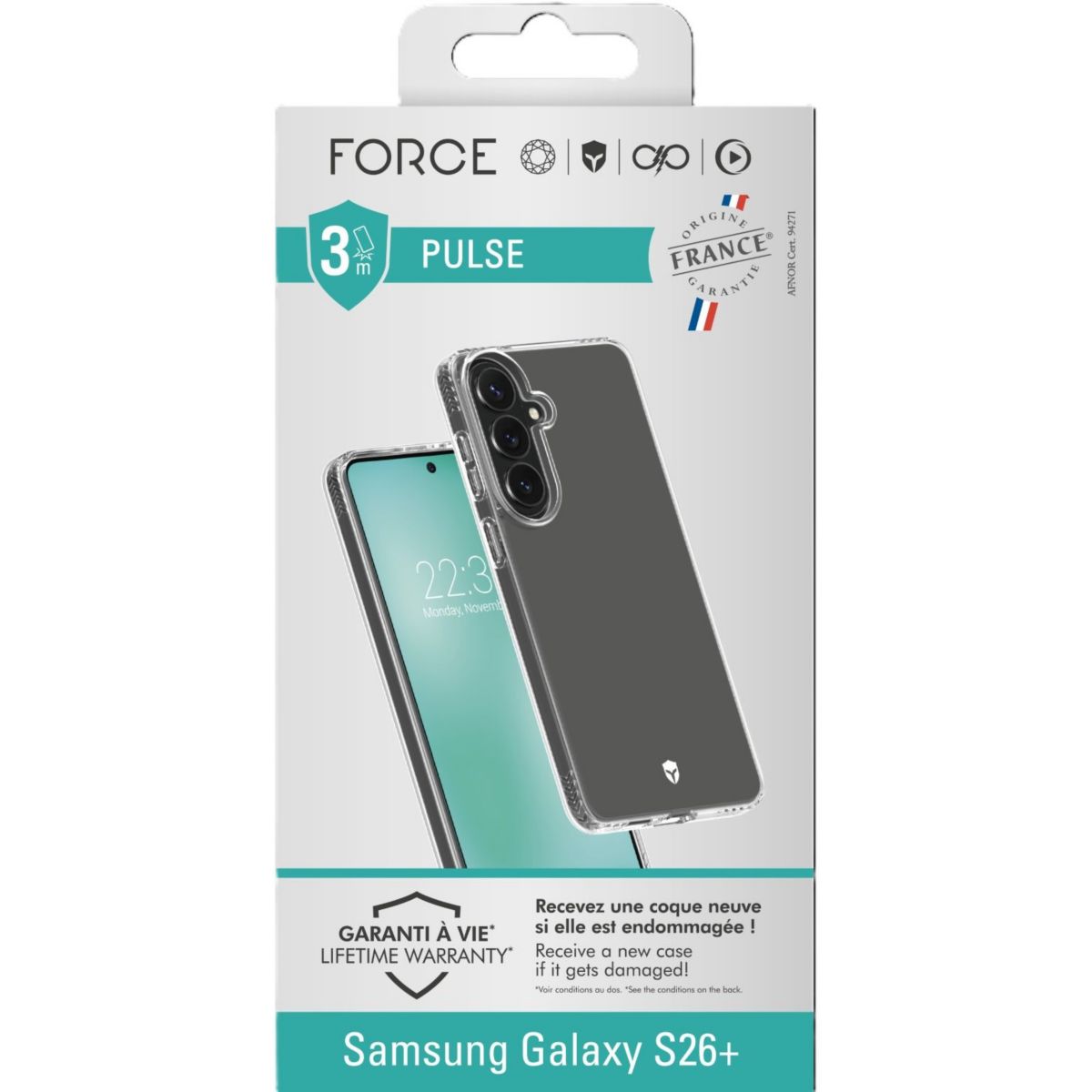 Coque Pulse S26+ OFG transparent couleur unique, FORCE CASE