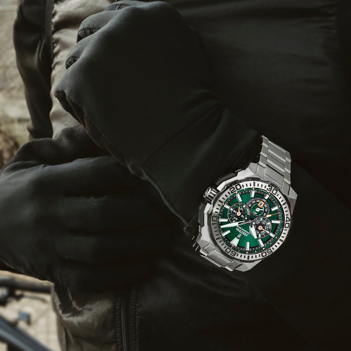 Montre Analogique CHRONOBIKE argenté vert argenté, FESTINA