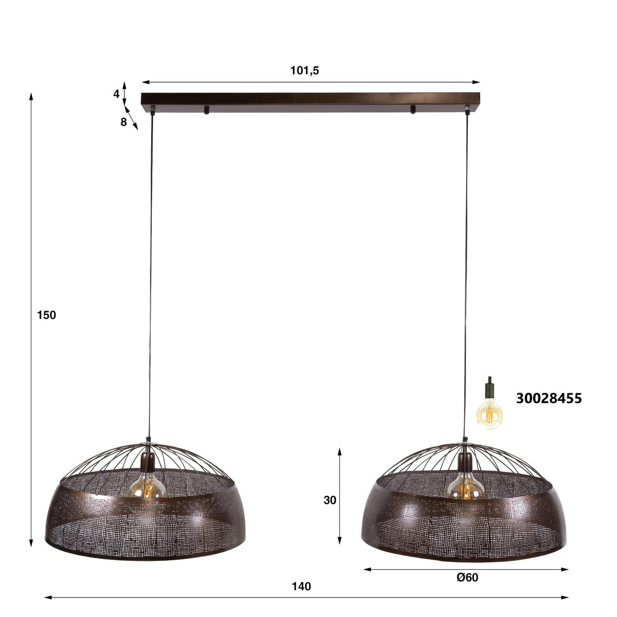 Suspension îlot cuisine vintage métal cuivré 2 lampes RALF cuivre, PIER IMPORT