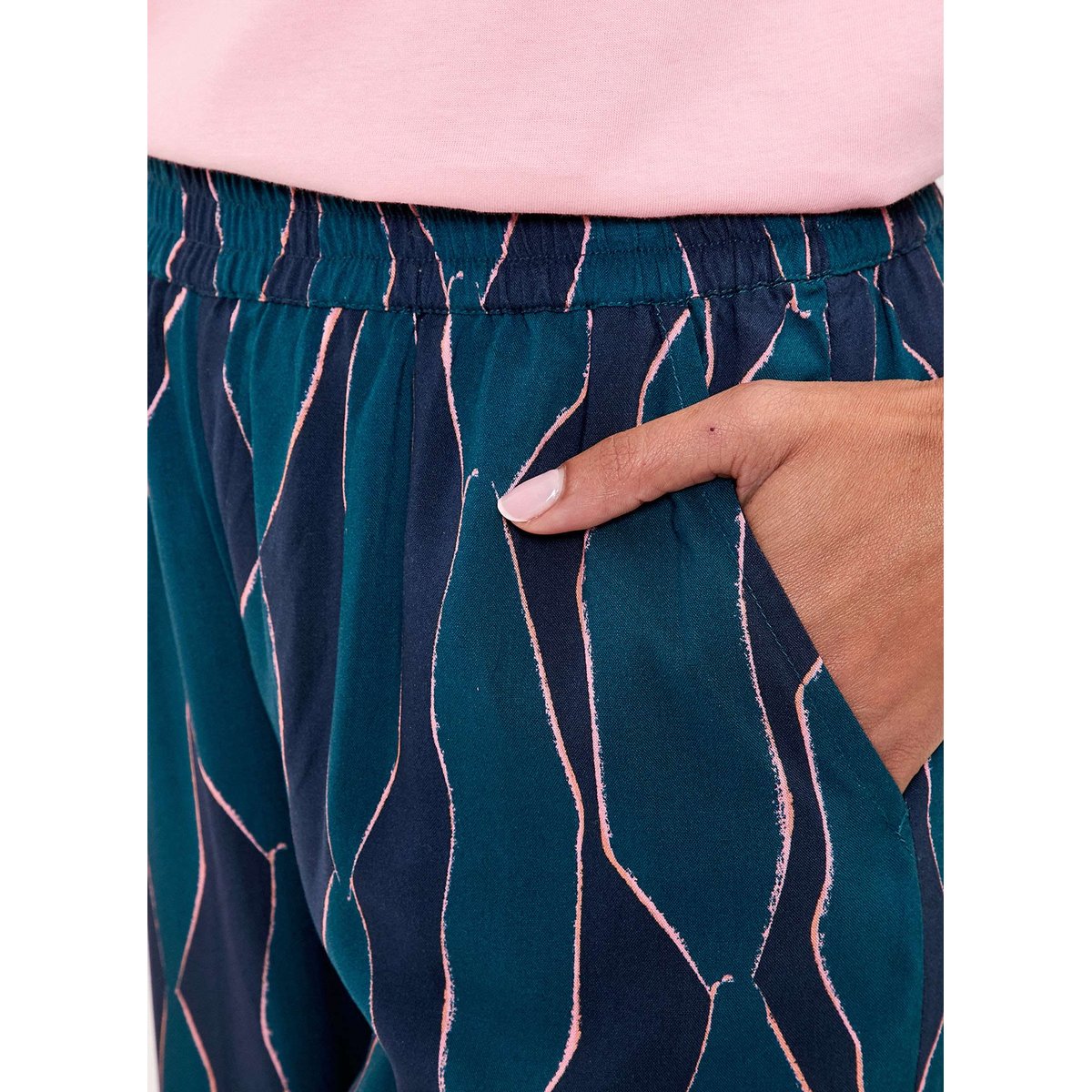 Pantalon imprimé élastiqué large fluide MOMED bleu otilia momed, LA FIANCÉE