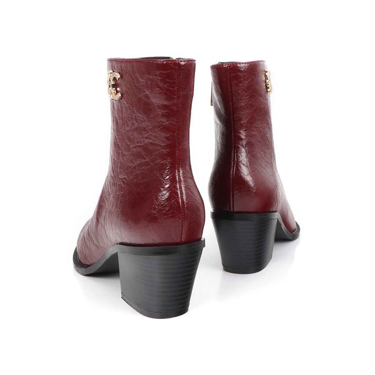 Bottines à talons effet cuir vielli bordeaux, LOLA CASADEMUNT