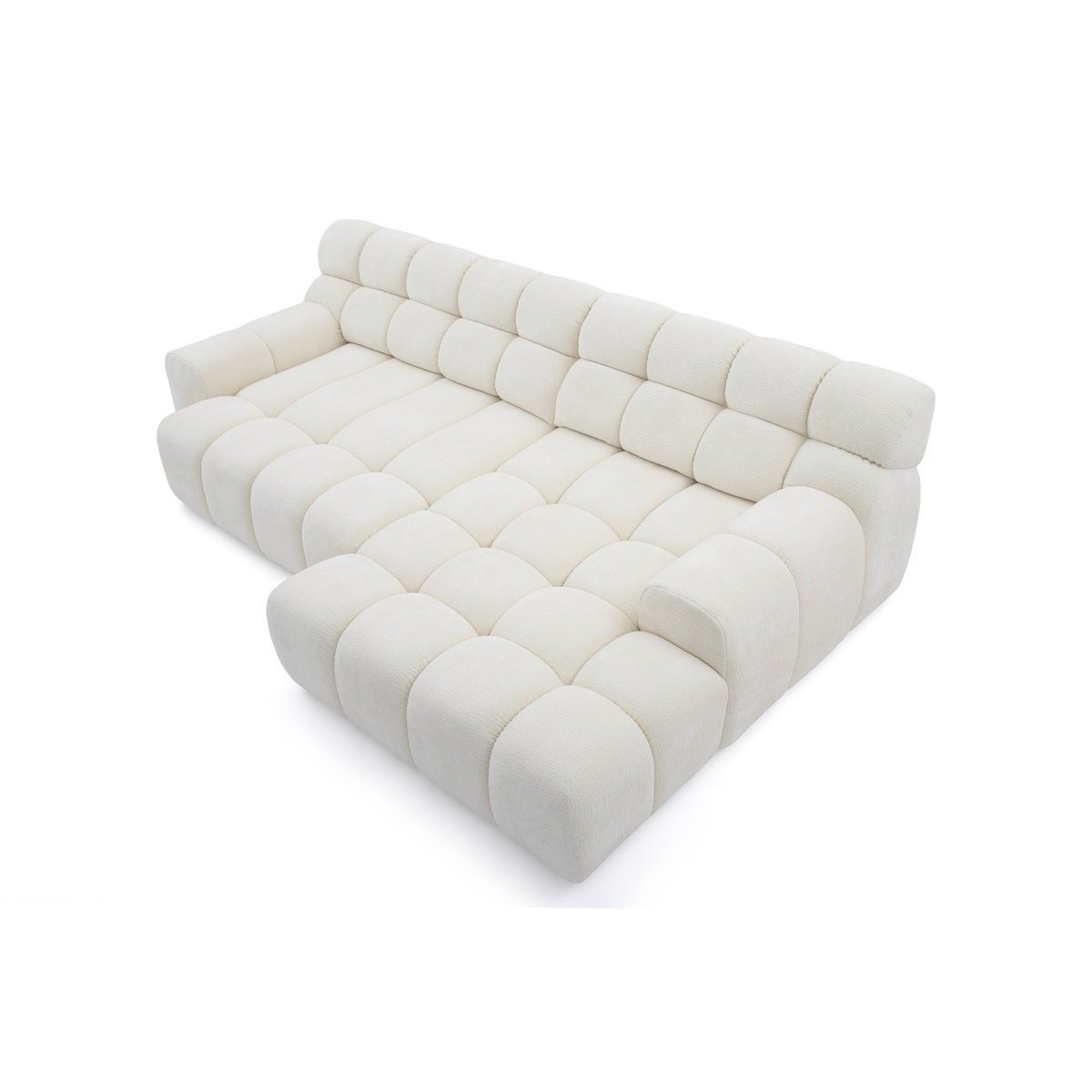 Canapé d'angle convertible 3 places en tissu texturé, ANDRE blanc, BOBOCHIC