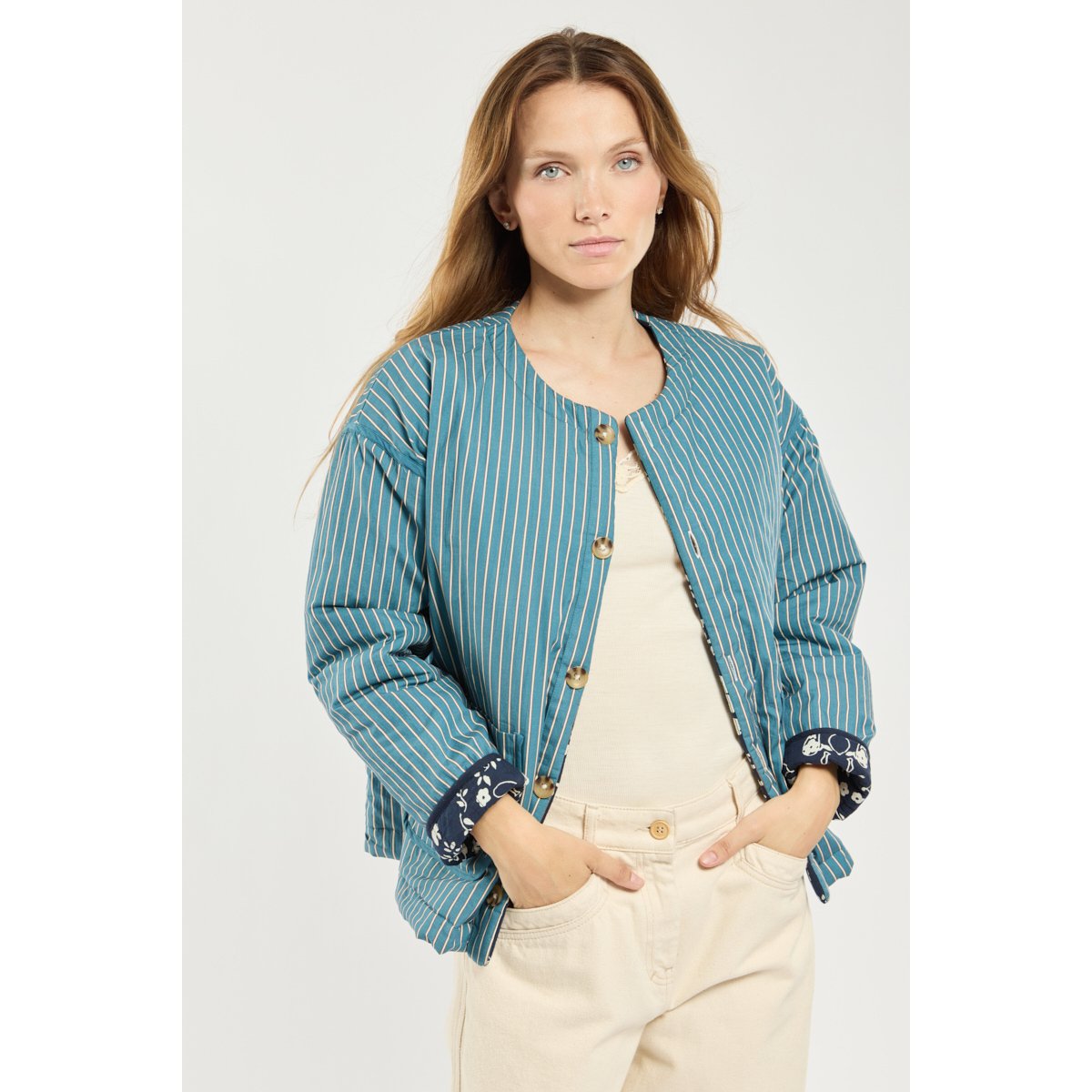 Veste matelassée réversible - coton imprimé fleurs bandana sea, TERRE & MER