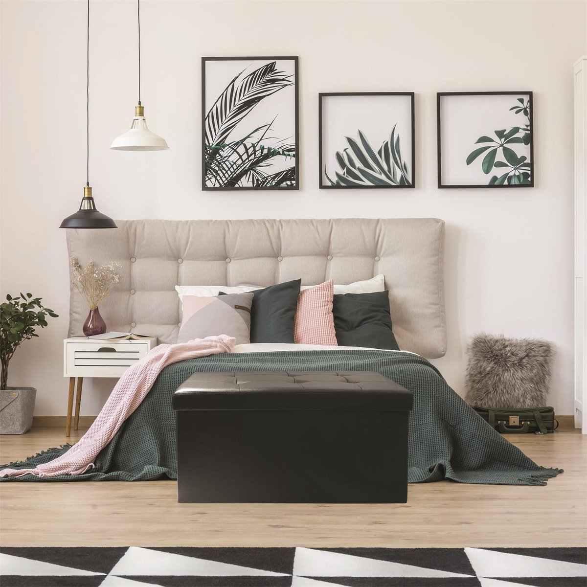 Banc coffre de rangement en polyuréthane Zoé noir, EDEN