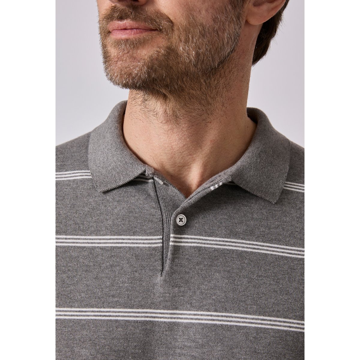 Pull col polo rayé gris chiné rayé, DAMART