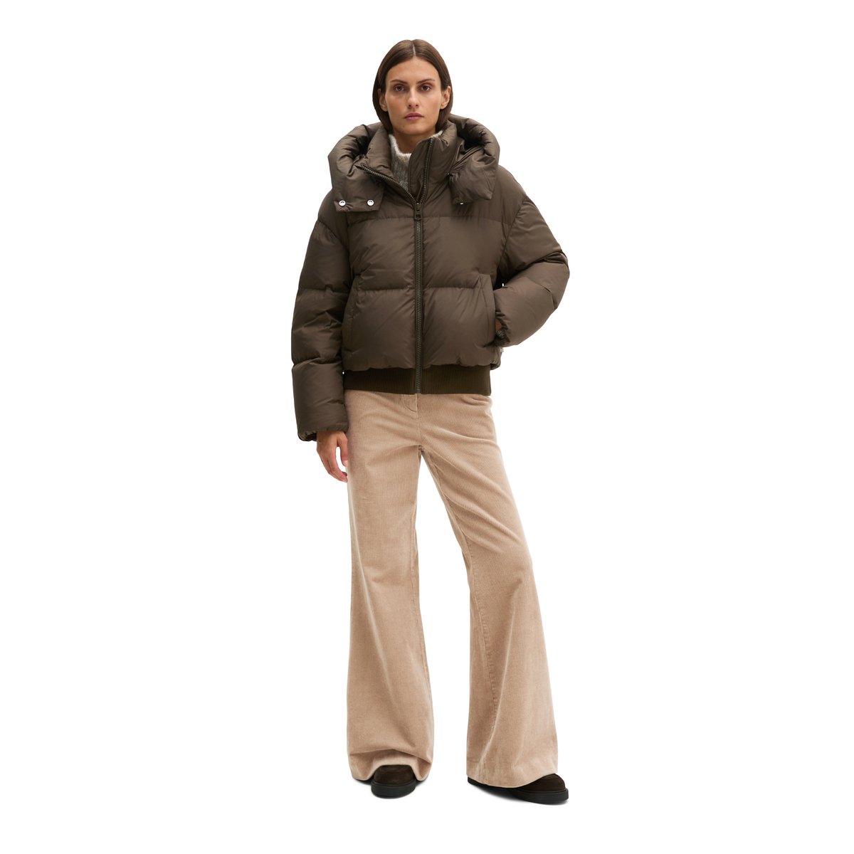 Veste à capuche matelassée en duvet, coupe regular à partir de matériaux recyclés marron, MARC O'POLO