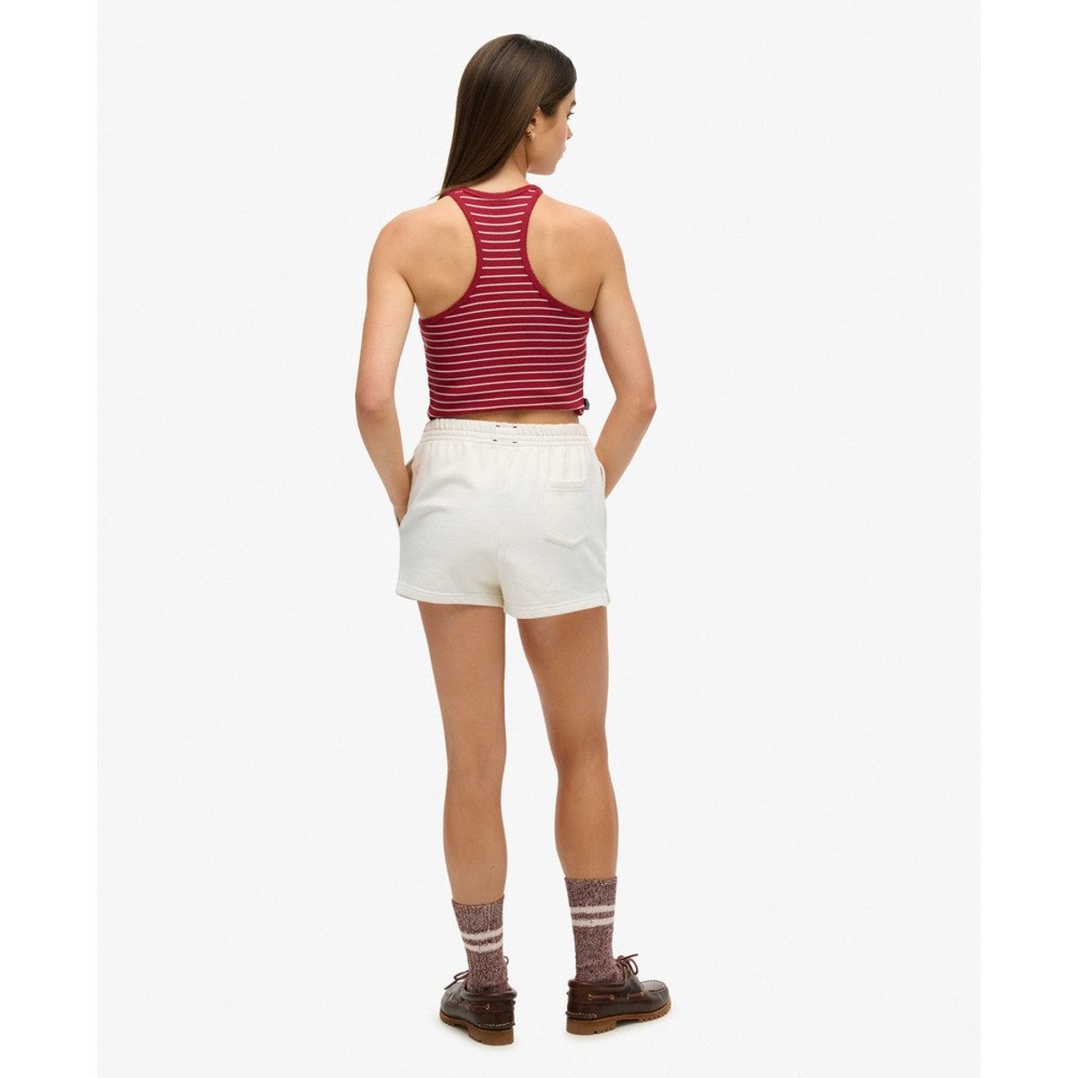 Short brodé ton sur ton Athletic Essentials blanc cassé os du désert, SUPERDRY