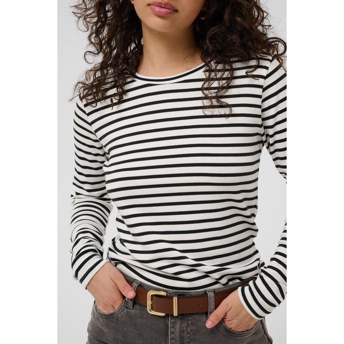 T-shirt à manches longues blanc noir chalk w. black stripe, KAFFE