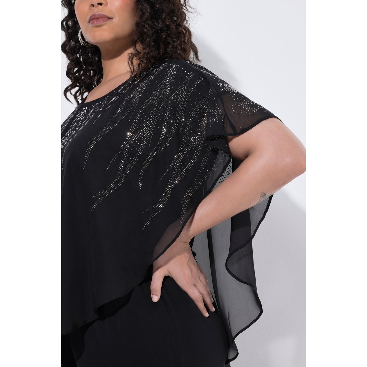 Blouse en mousseline doublée noir, ULLA POPKEN