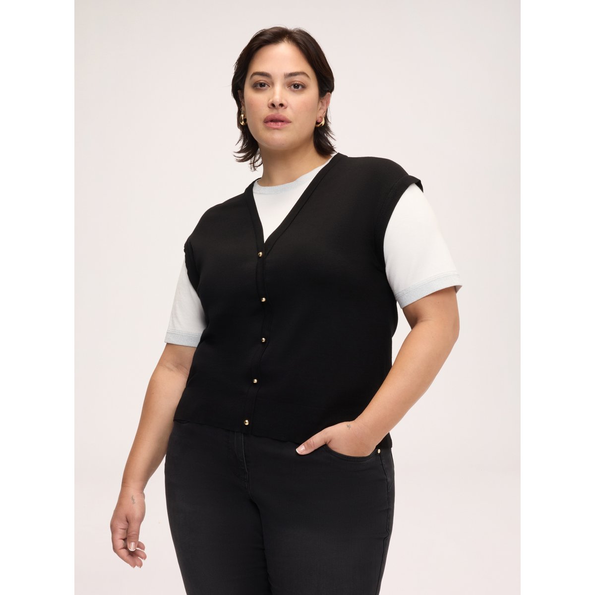 Gilet avec T-shirt combiné noir, FIORELLA RUBINO