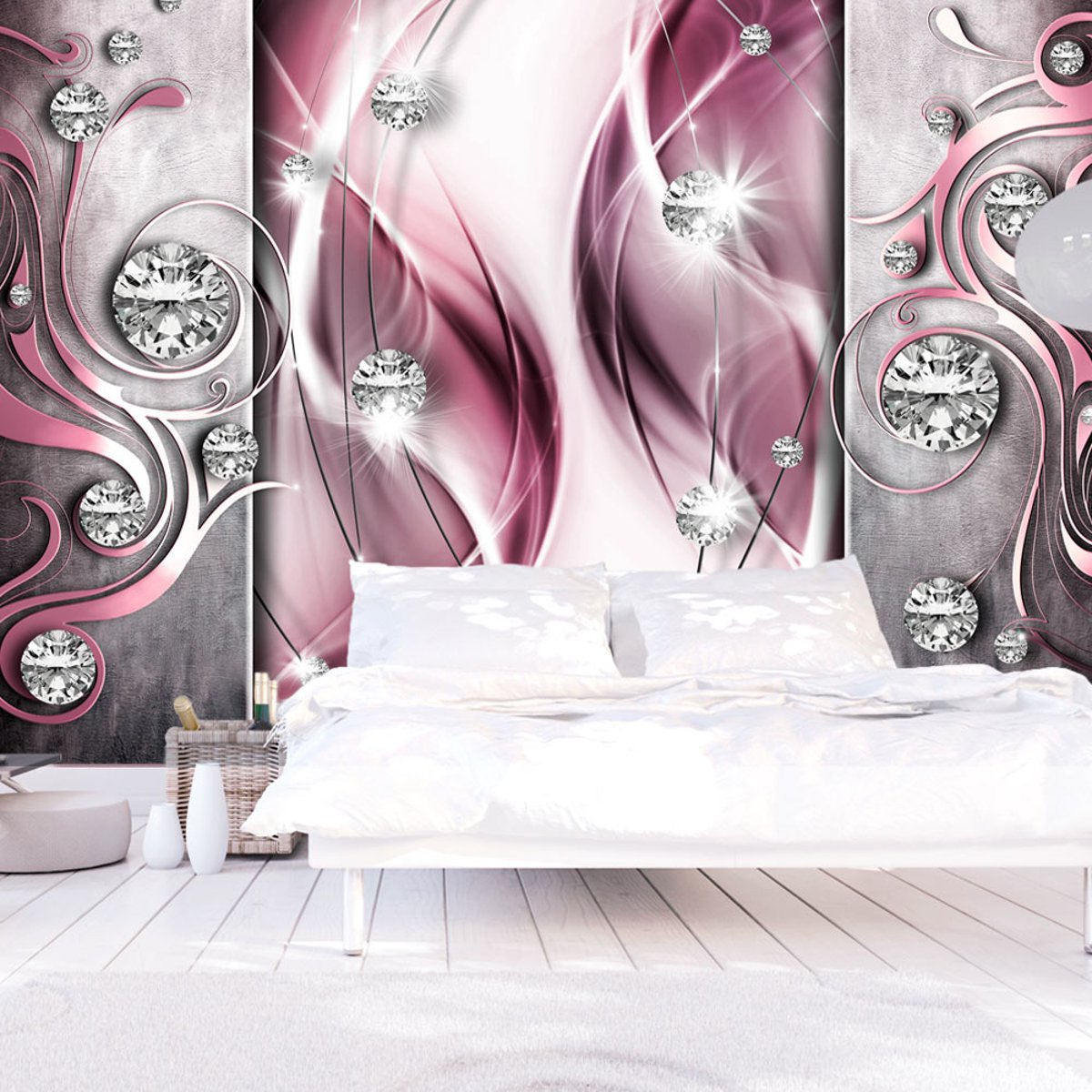 Papier peint intissé panoramique Abstractions Pink and Diamonds gris / argent, EDEN
