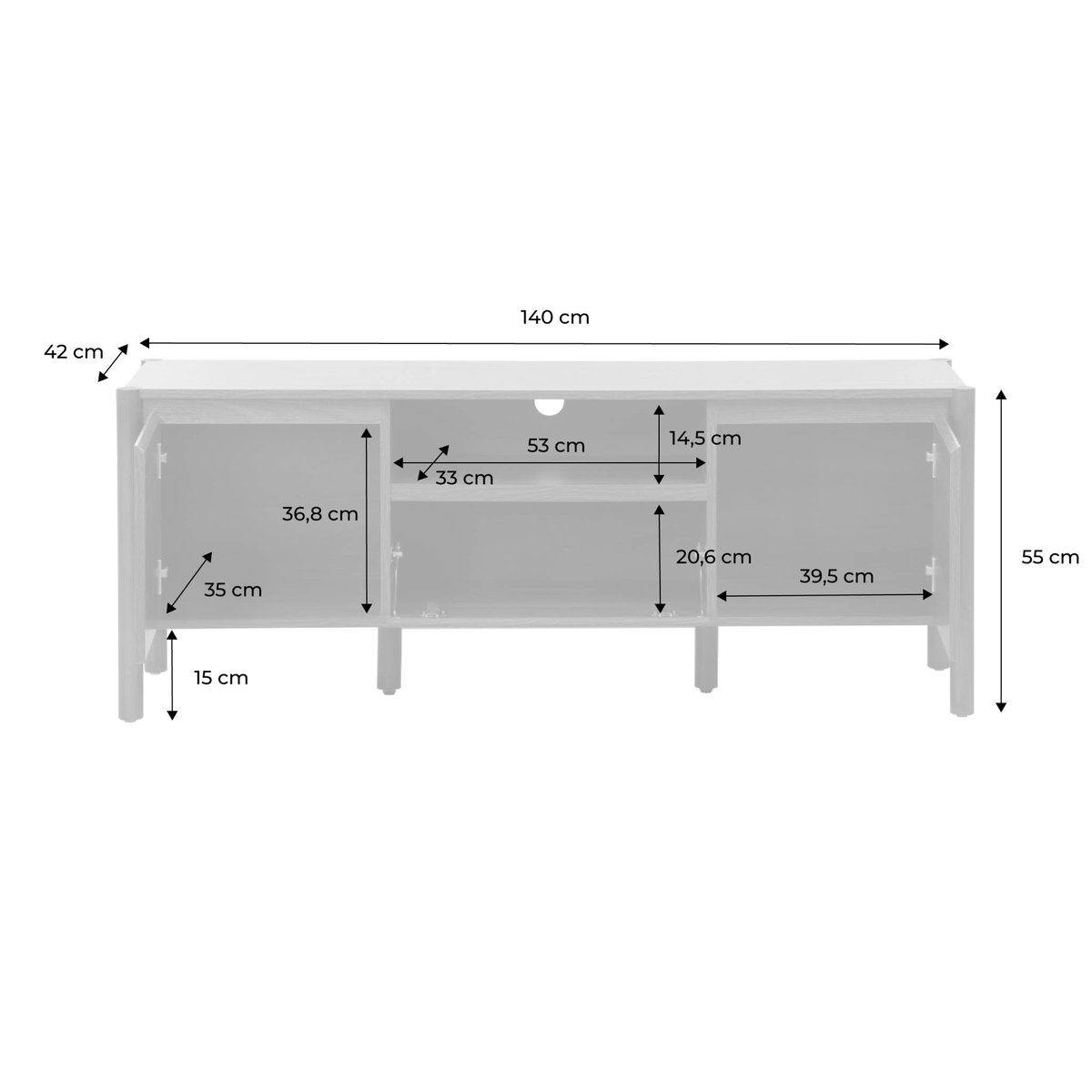 Meuble TV décor bois 2 portes 1 tiroir 140cm HARMONY naturel, SWEEEK
