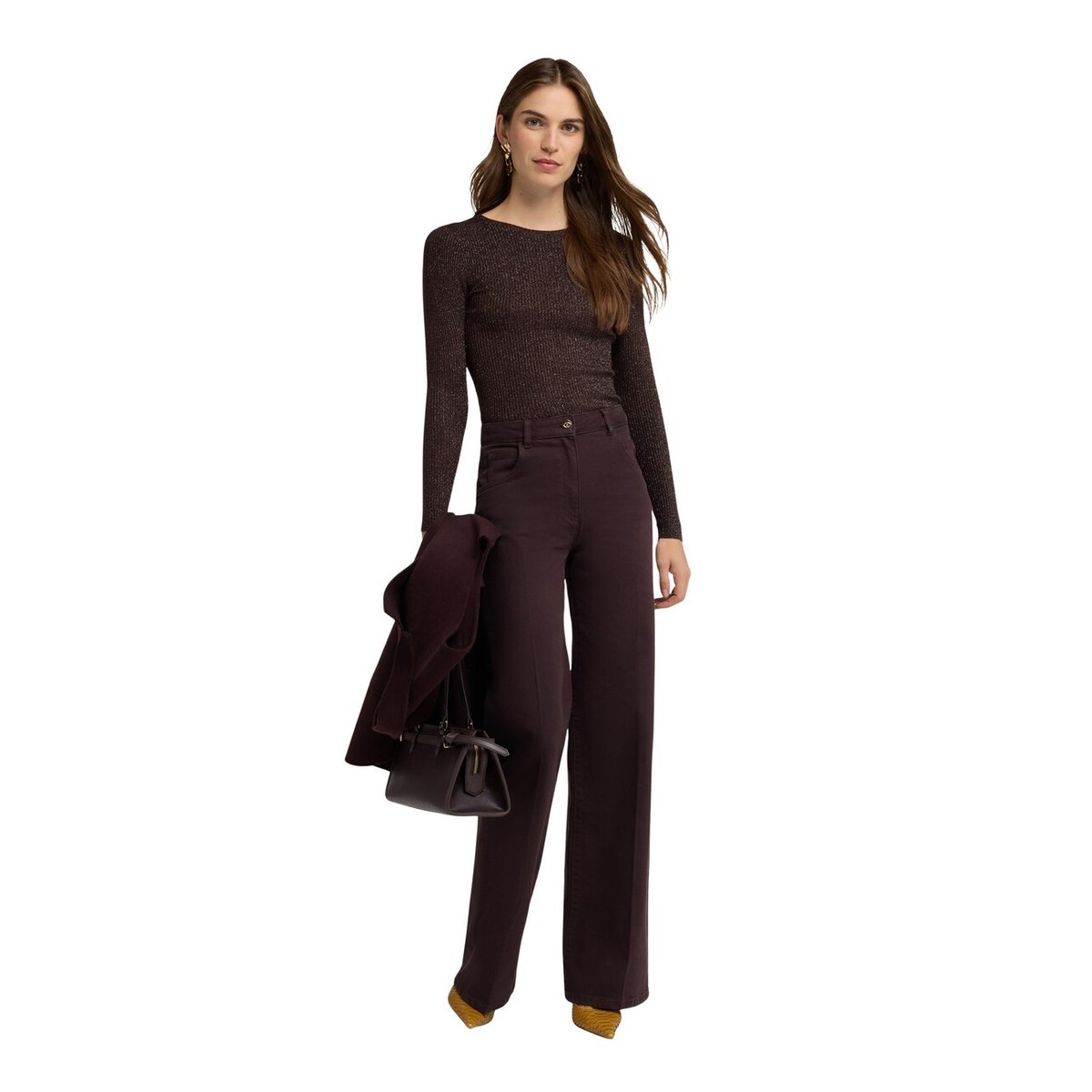 Pantalon palazzo à pli marqué marron, MOTIVI