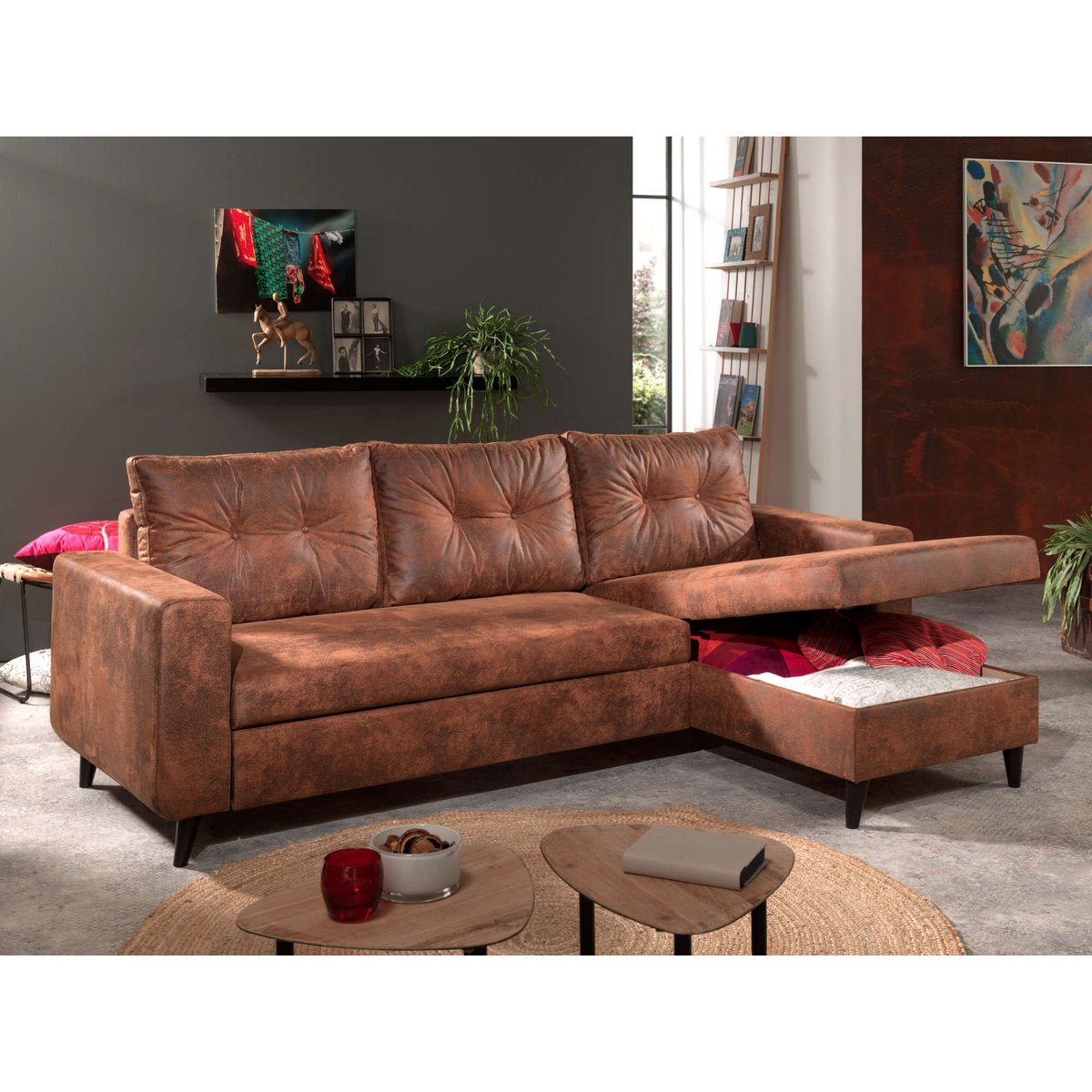 Canapé d'Angle réversible 4 places - NORDIC marron, BEST MOBILIER