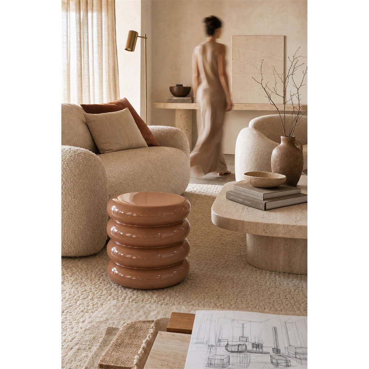 Table d'appoint sculpturale en résine moka mousse, RECOLLECTION