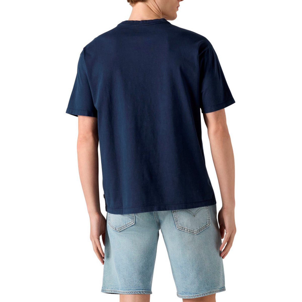 T-shirt en coton marine à coupe droite pourvu d'un col rond côtelé bleu foncé, LEVI'S