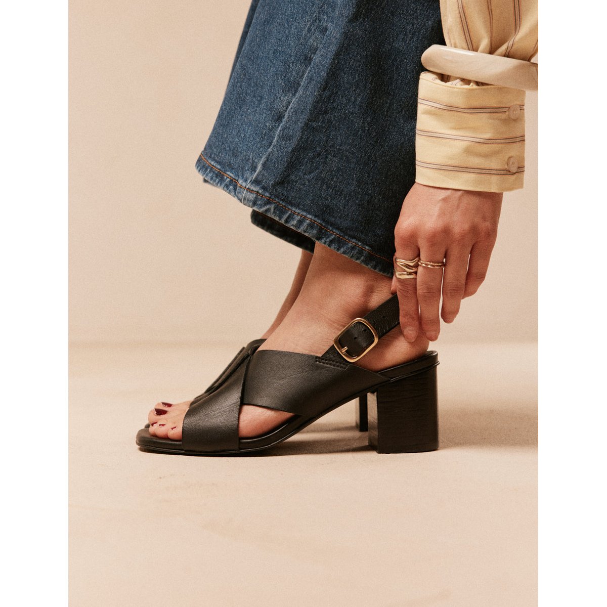 Sandales à talons DEA cuir noir, ODAJE