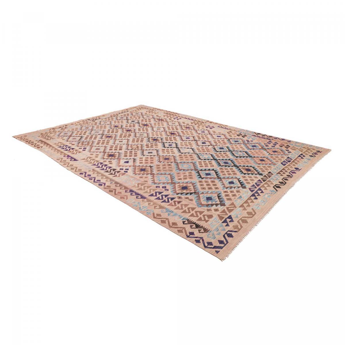 Tapis kilim au motif ethnique, tissé plat, laine, KILIM 60 beige, marron, violet, UN AMOUR DE TAPIS