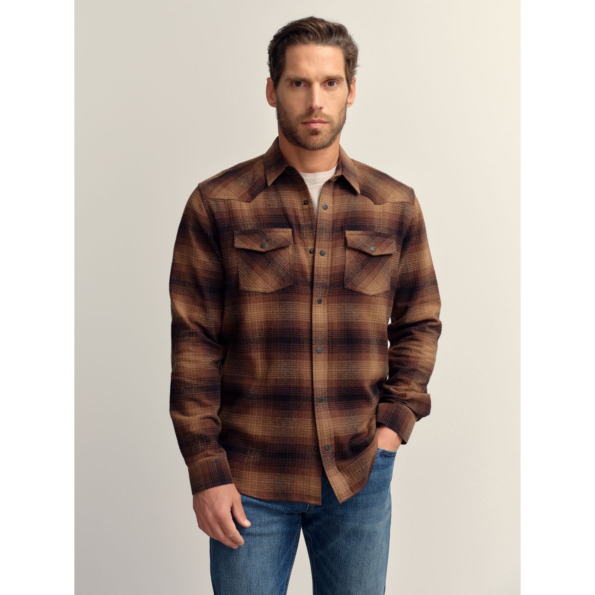 Chemise western à manches longues et carreaux marron, NEXT