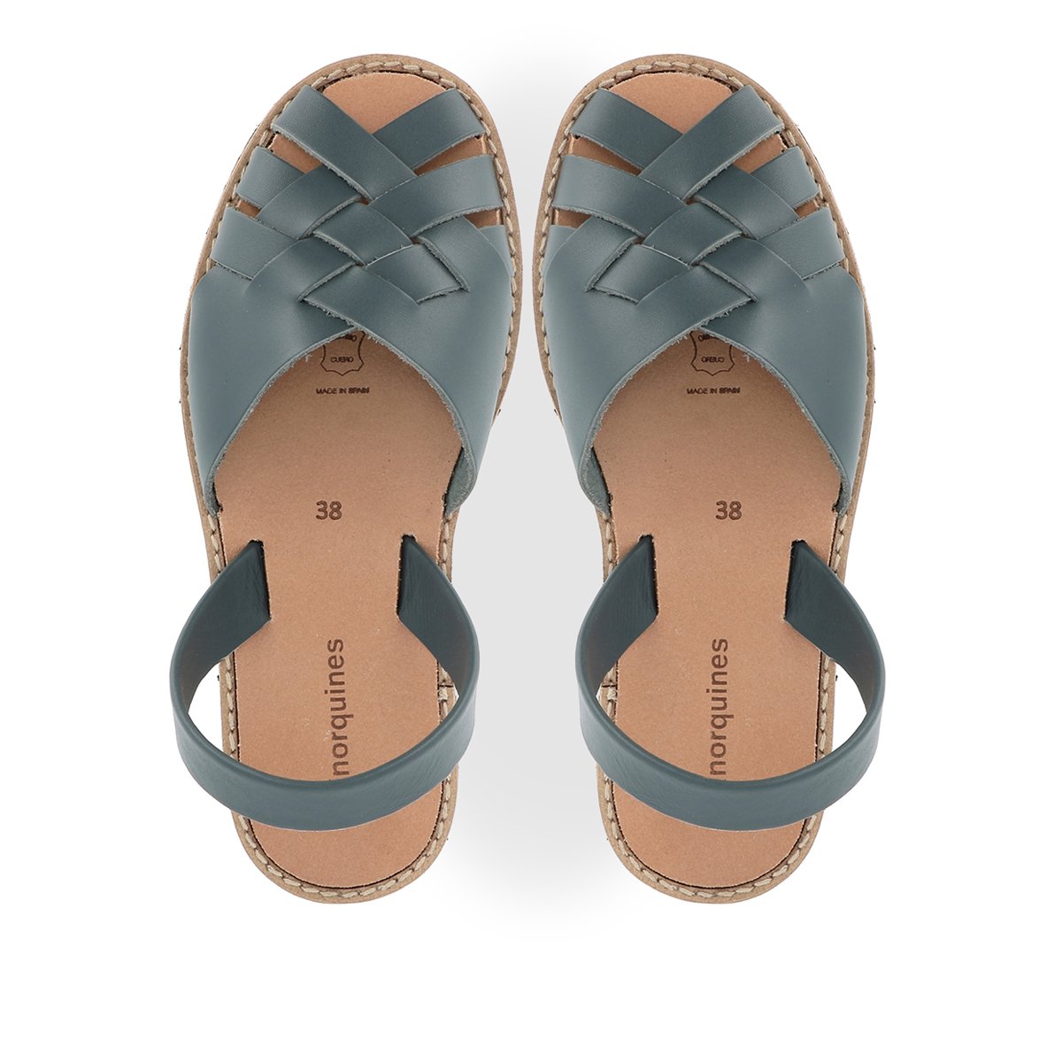 Sandales en cuir AVARCA COMPOSTELLE bleu pétrole, MINORQUINES