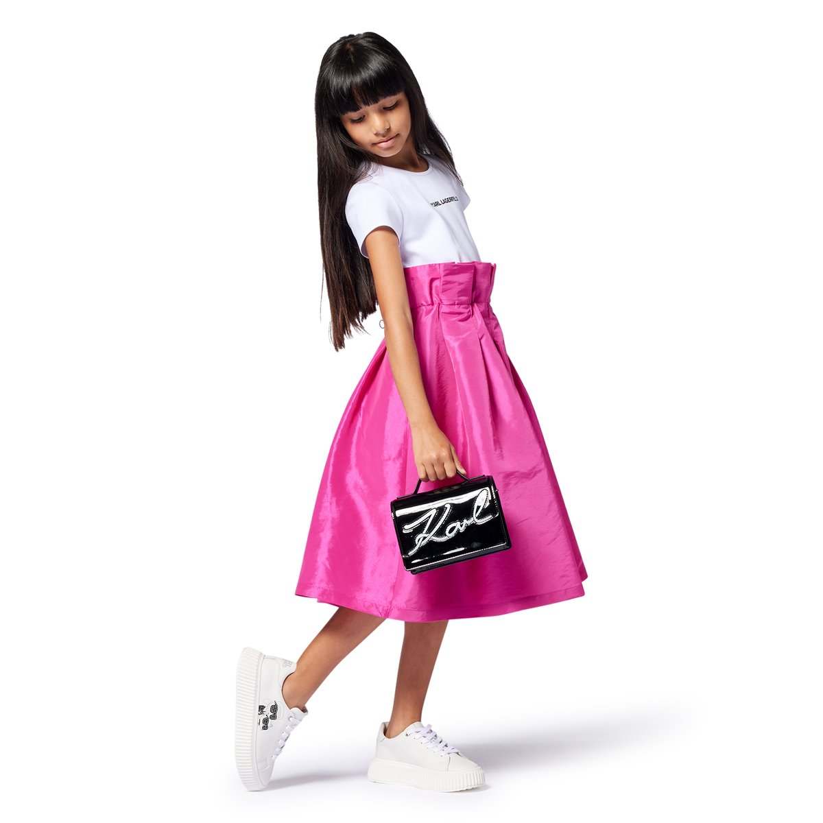 Robe de cérémonie en taffetas rose blanc, KARL LAGERFELD KIDS