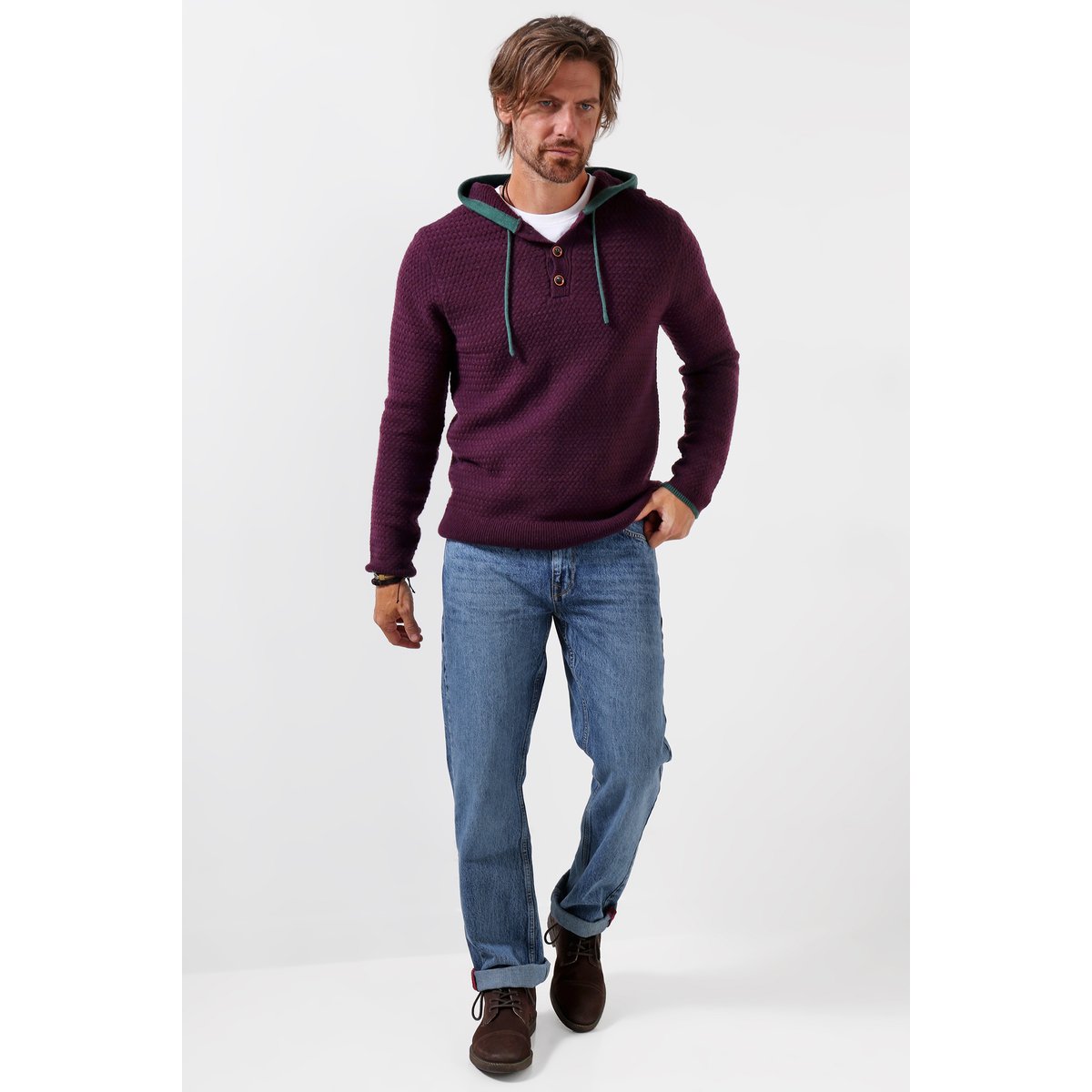 Pull en Maille à Capuche violet, JOE BROWNS