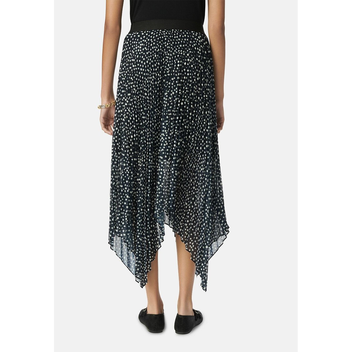 Polka Dot Pleated Midi Skirt with Elasticated Waistband navy, IKKS