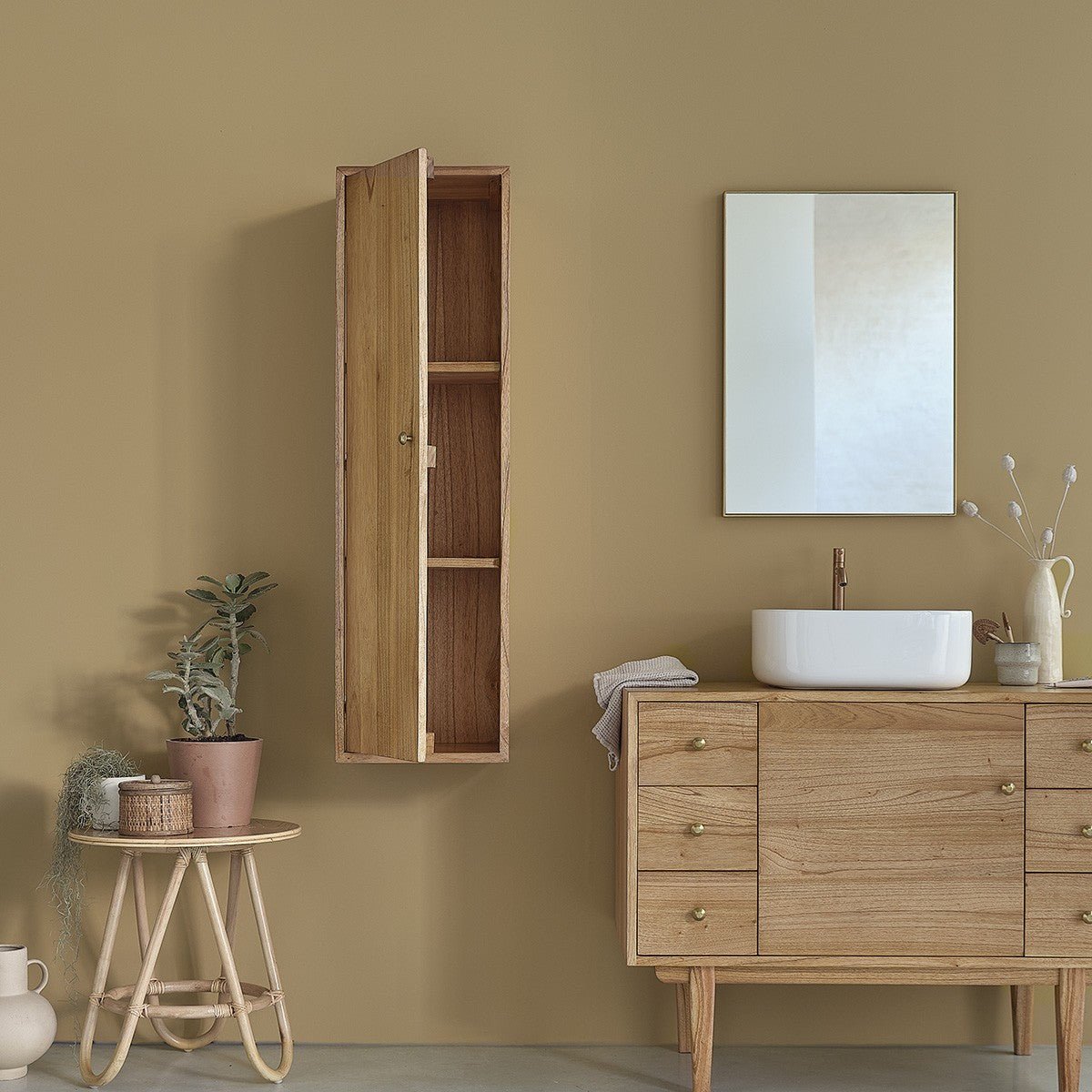 Colonne de salle de bain en bois massif  FIFTIES naturel, BERAH GETAH