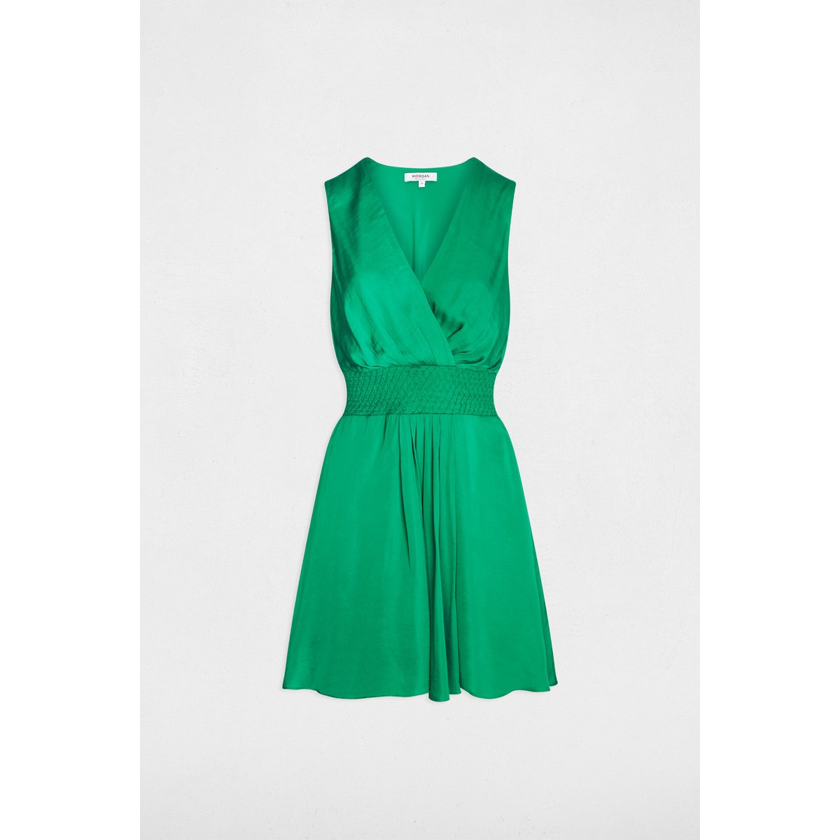 Robe courte droite fluide vert prairie, MORGAN