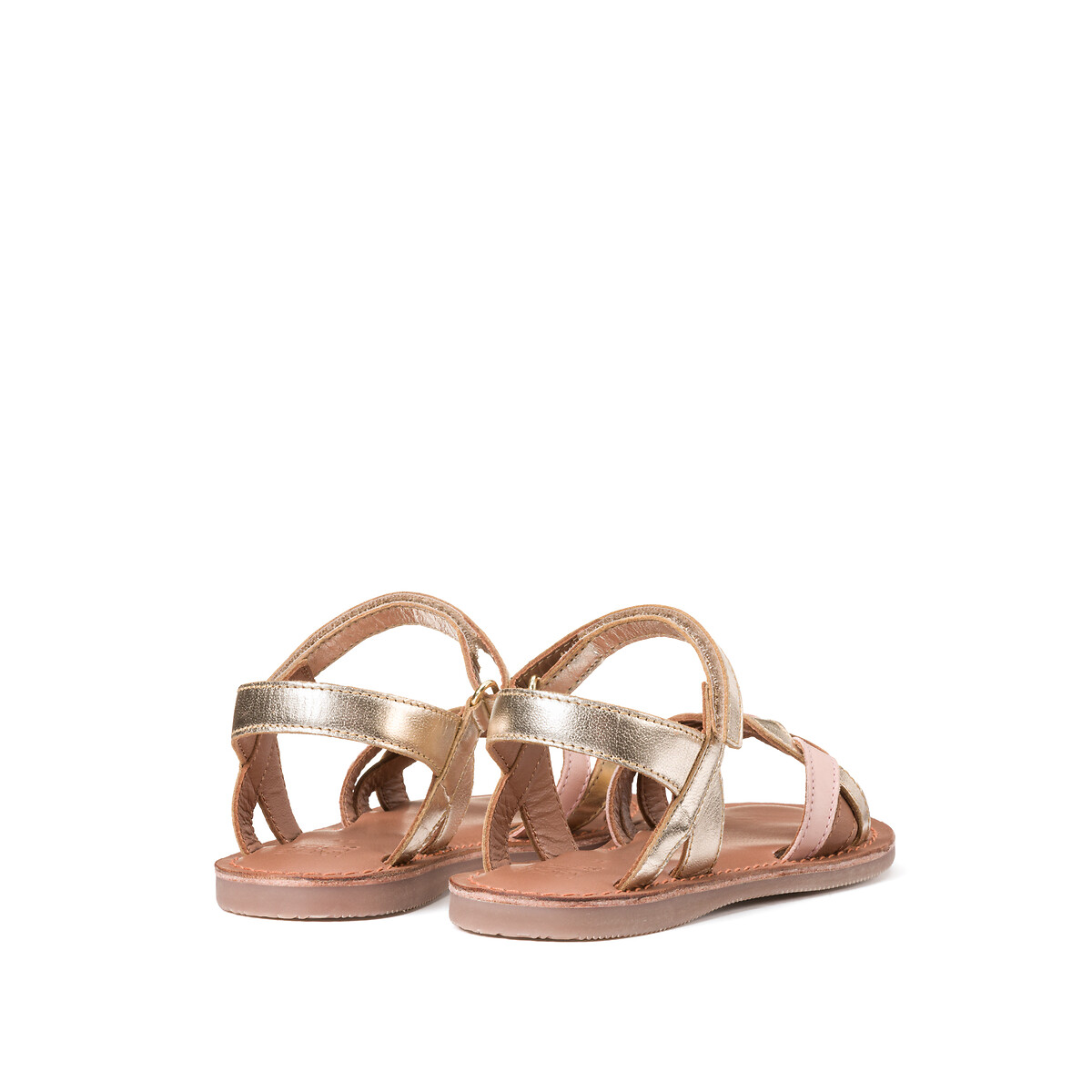 Kids Leather Sandals with Touch 'n' Close Fastening gold-coloured, LA REDOUTE COLLECTIONS