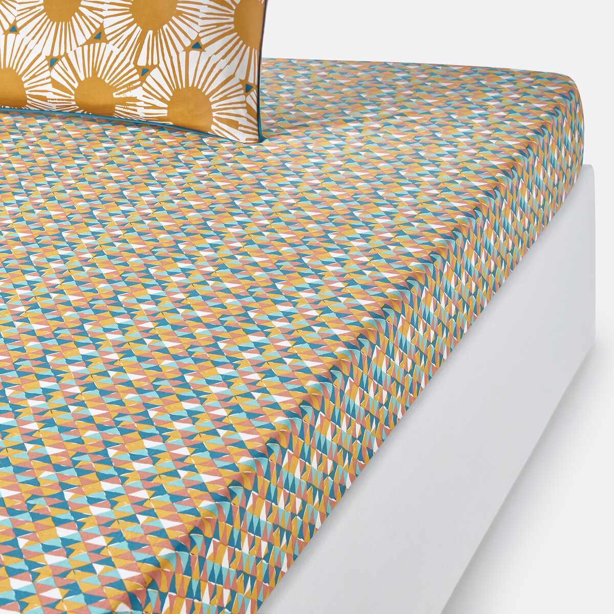 Drap housse pur coton, Jahia imprimé jaune/bleu, LA REDOUTE INTERIEURS