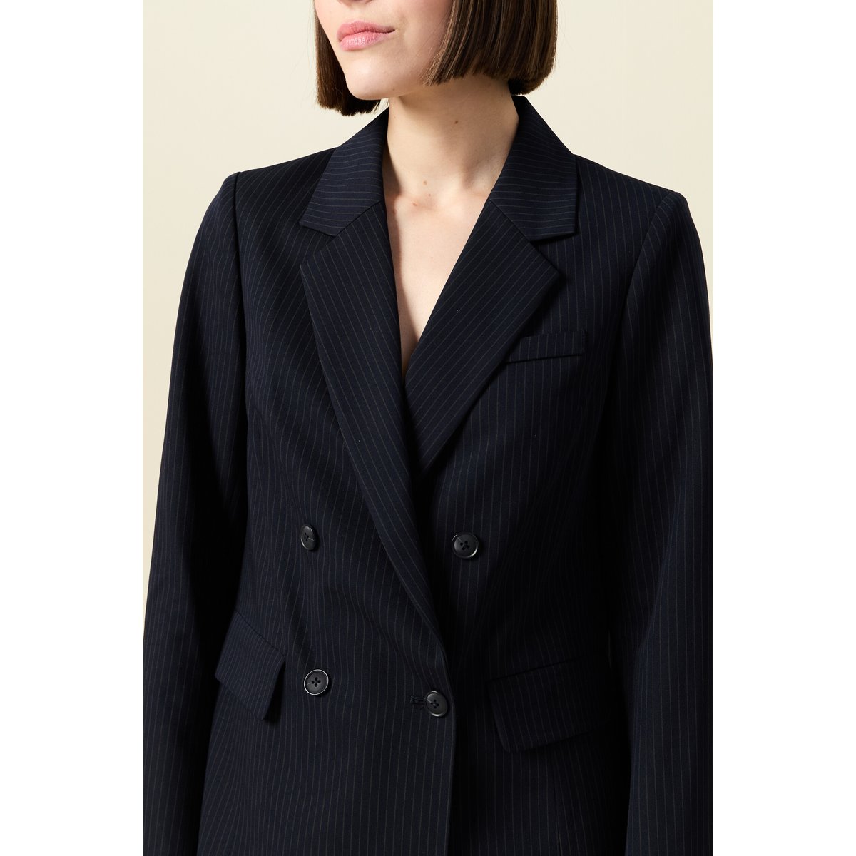 Blazer manches longues col tailleur bleu marine, BONOBO