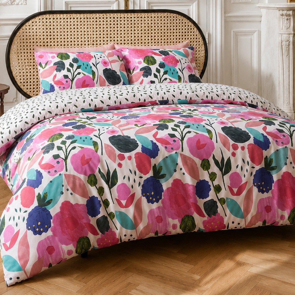 Parure housse de couette en percale de coton floral printemps, KATE MERRIT multicolore, C DESIGN HOME TEXTILE