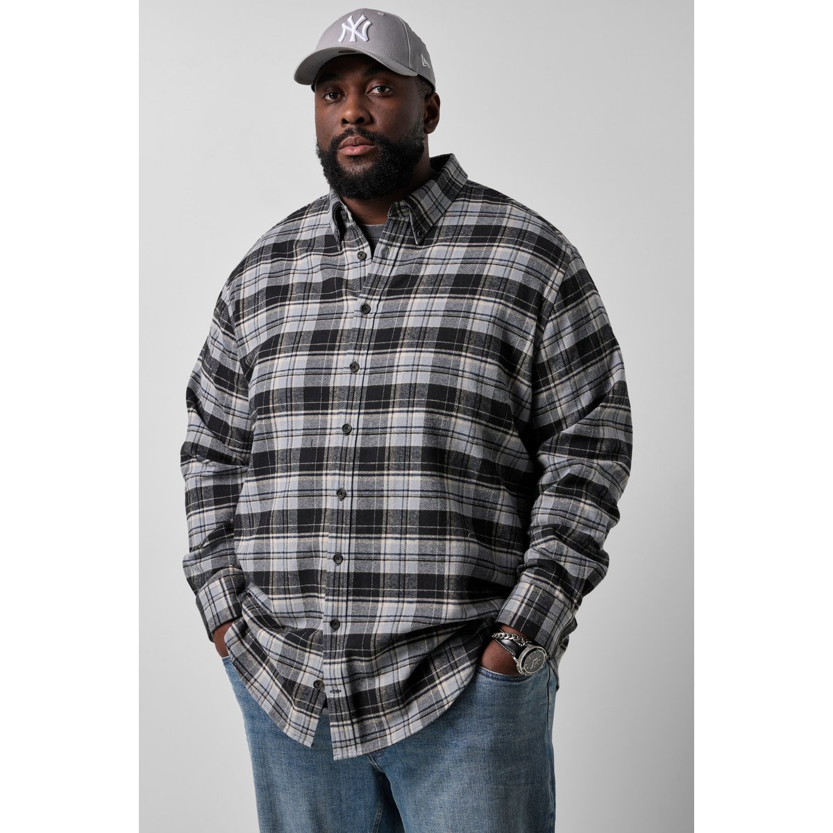 Chemise en flanelle à carreaux gris dauphin, STHUGE