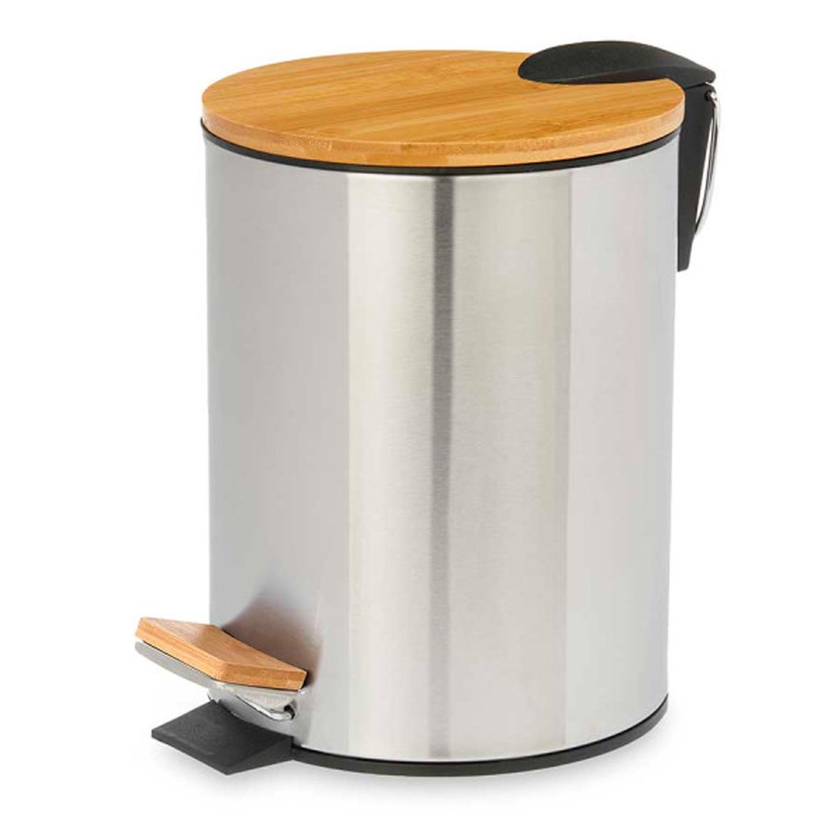 Poubelle salle de bain en métal chromé et bambou 5L chrome/inox, WADIGA