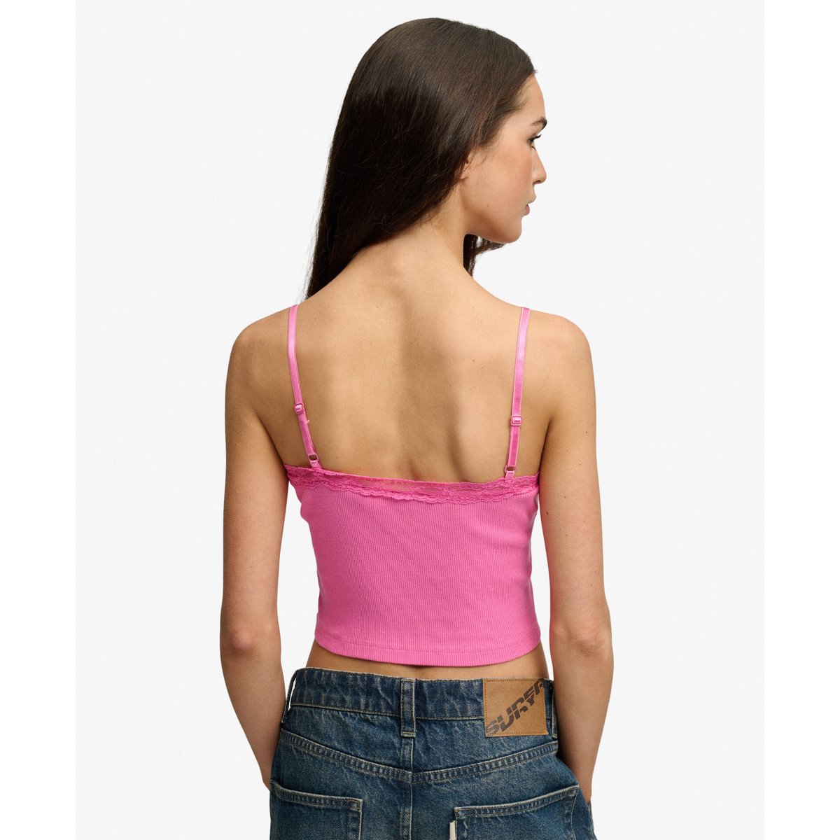 Débardeur Court Essentiel à Bordure en Dentelle rose flash, SUPERDRY