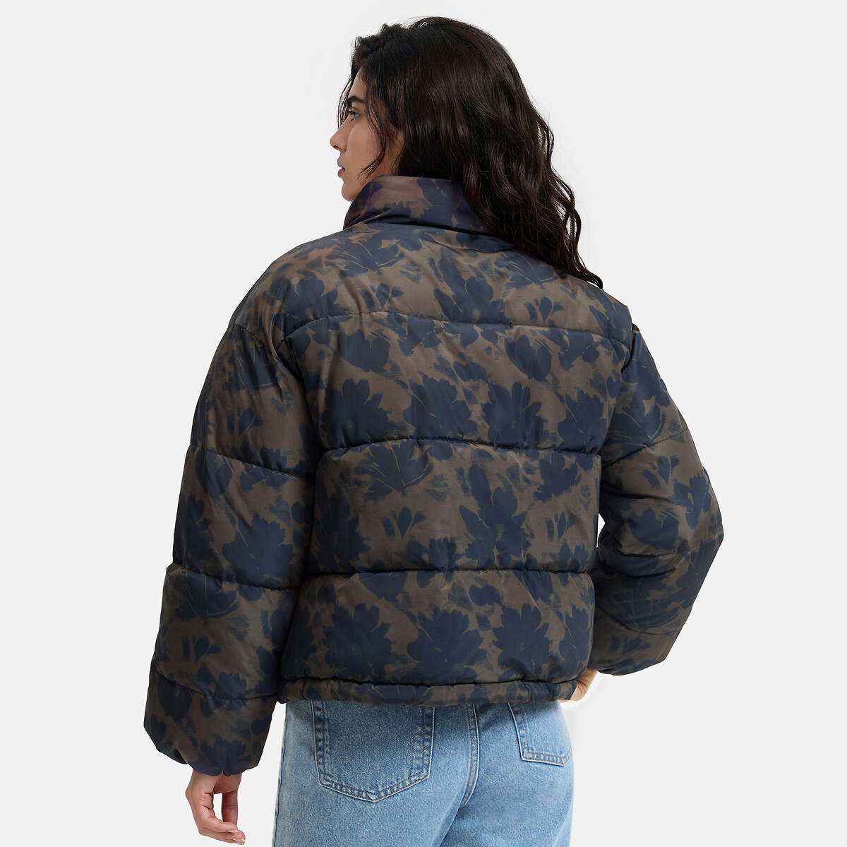 Blusão curto acolchoado, com padrão floral castanho/estampado, LA REDOUTE COLLECTIONS