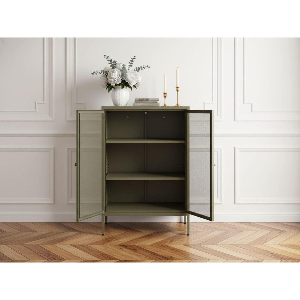 Buffet en métal portes 70 cm, CLARA vert, BOBOCHIC